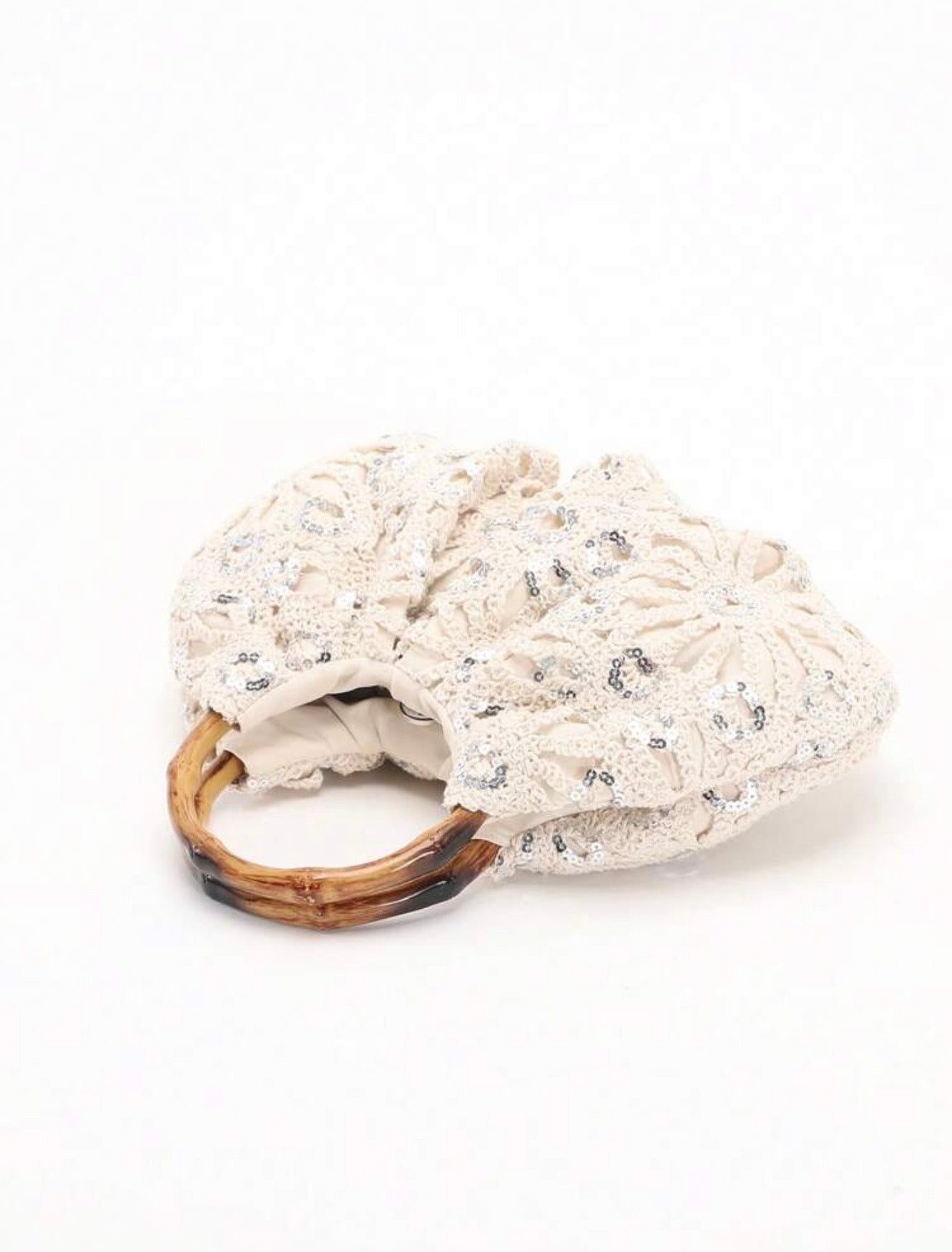PVC SEQUINS PLEATED CLOUD MESH EMBROIDERED CLUTCH BAG