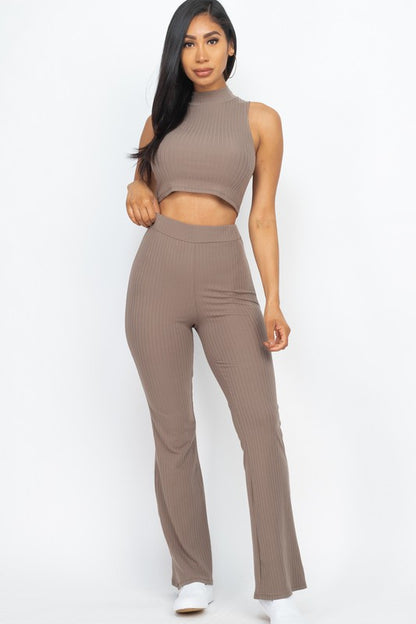 Sleeveless Ribbed Mock Neck & Pants Set