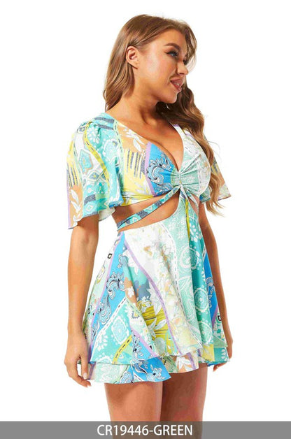 V-NECK PRINTED SHORT SLEEVES ROMPER