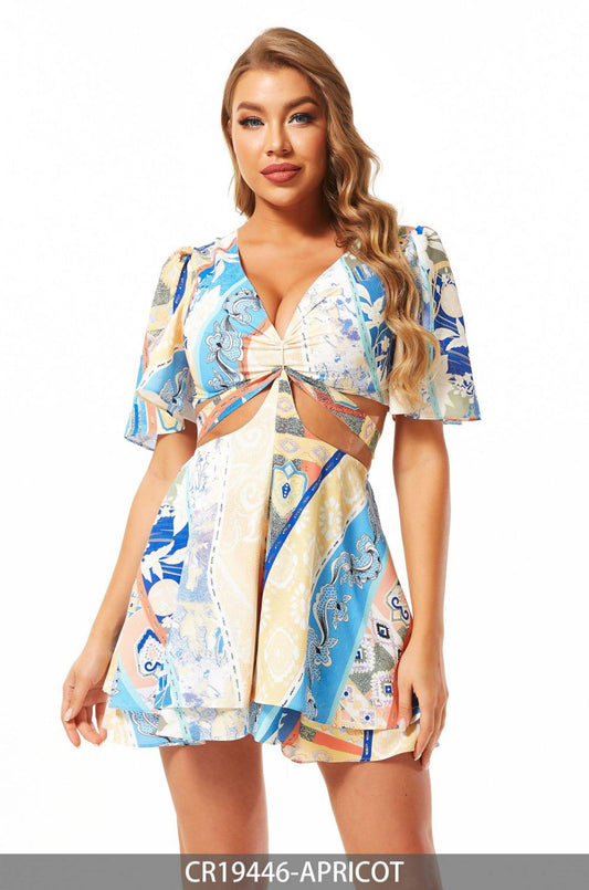 V-NECK PRINTED SHORT SLEEVES ROMPER