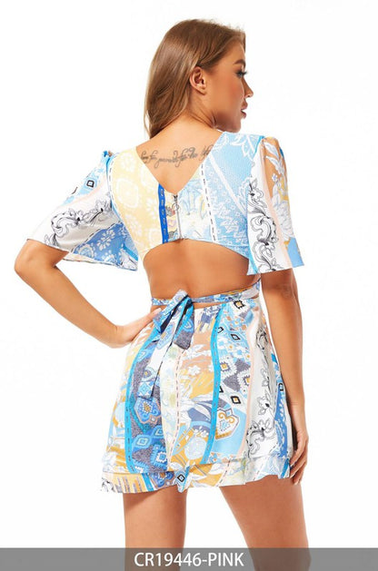 V-NECK PRINTED SHORT SLEEVES ROMPER