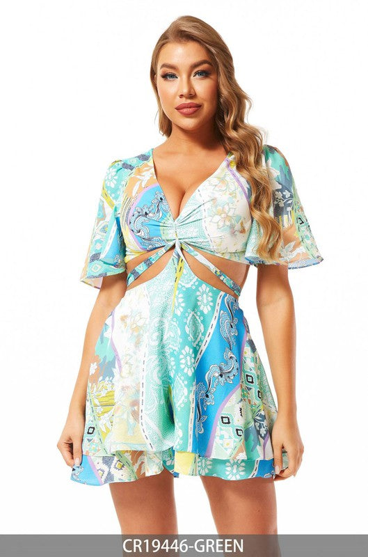 V-NECK PRINTED SHORT SLEEVES ROMPER