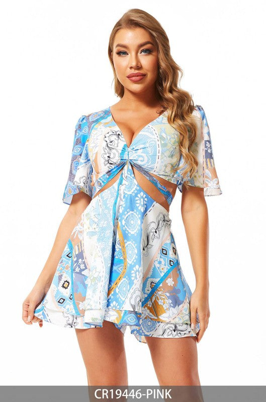 V-NECK PRINTED SHORT SLEEVES ROMPER