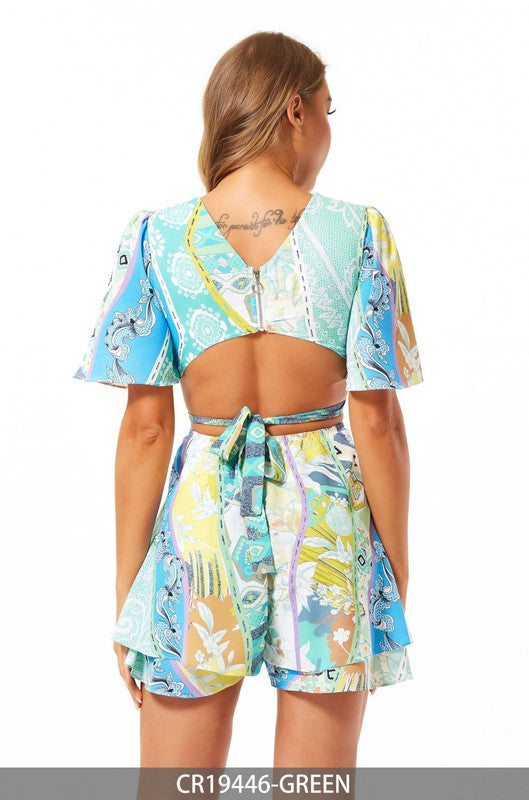 V-NECK PRINTED SHORT SLEEVES ROMPER