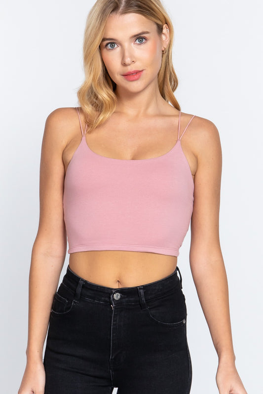 ELASTIC STRAP TWO PLY KNIT CAMI CROP TOP