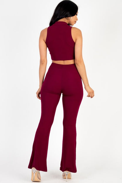 Sleeveless Ribbed Mock Neck & Pants Set