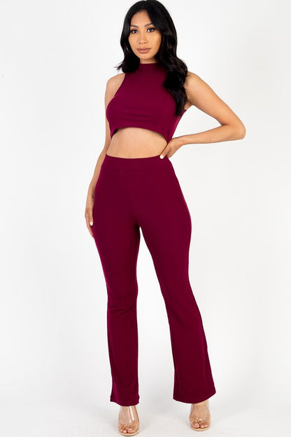 Sleeveless Ribbed Mock Neck & Pants Set