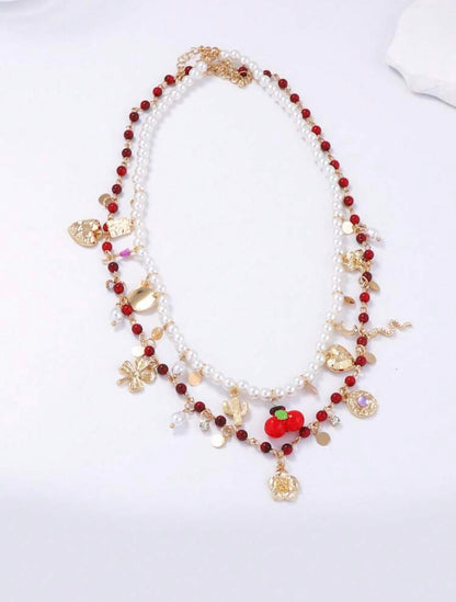 DOUBLE LAYER PEARL GLASS NECKLACE