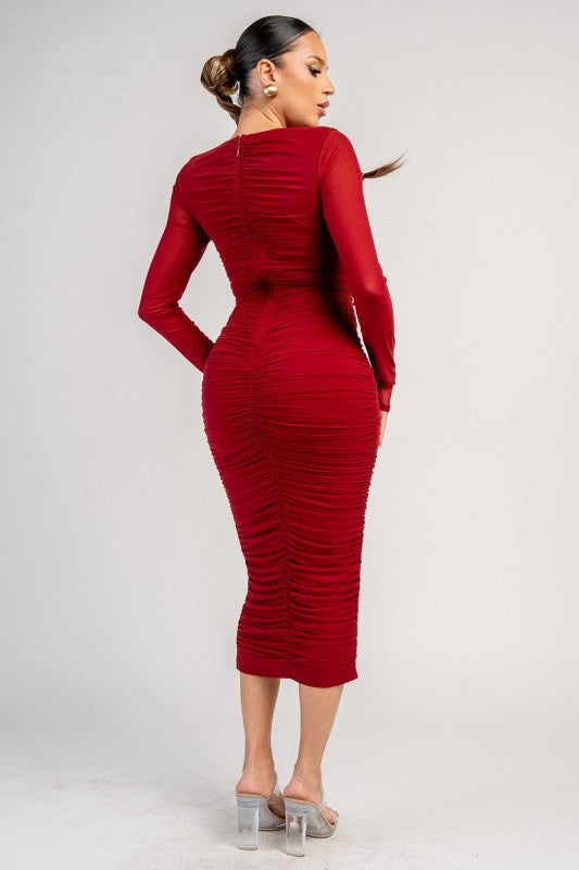LONG SLEEVES MESH MIDI CASUAL DRESS