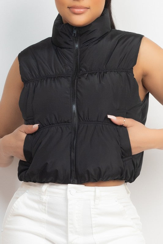 CROP TURTLE NECK QUILTED VEST