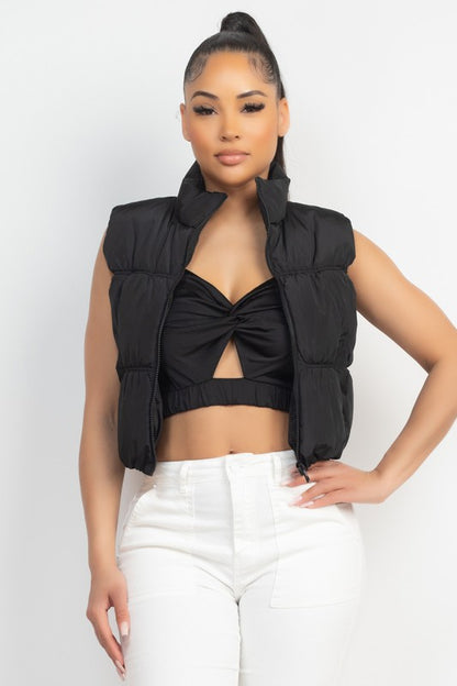 CROP TURTLE NECK QUILTED VEST