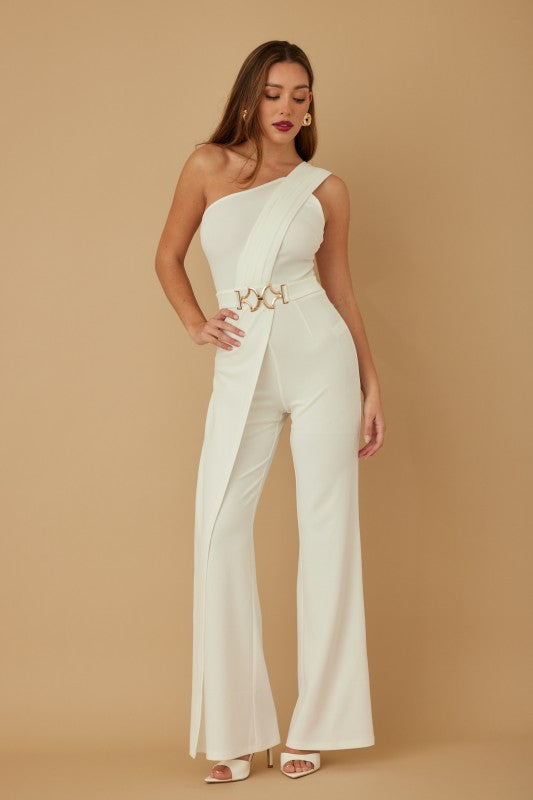 ONE SHOULDER BELTED JUMPSUIT