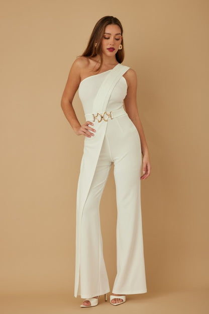 ONE SHOULDER BELTED JUMPSUIT