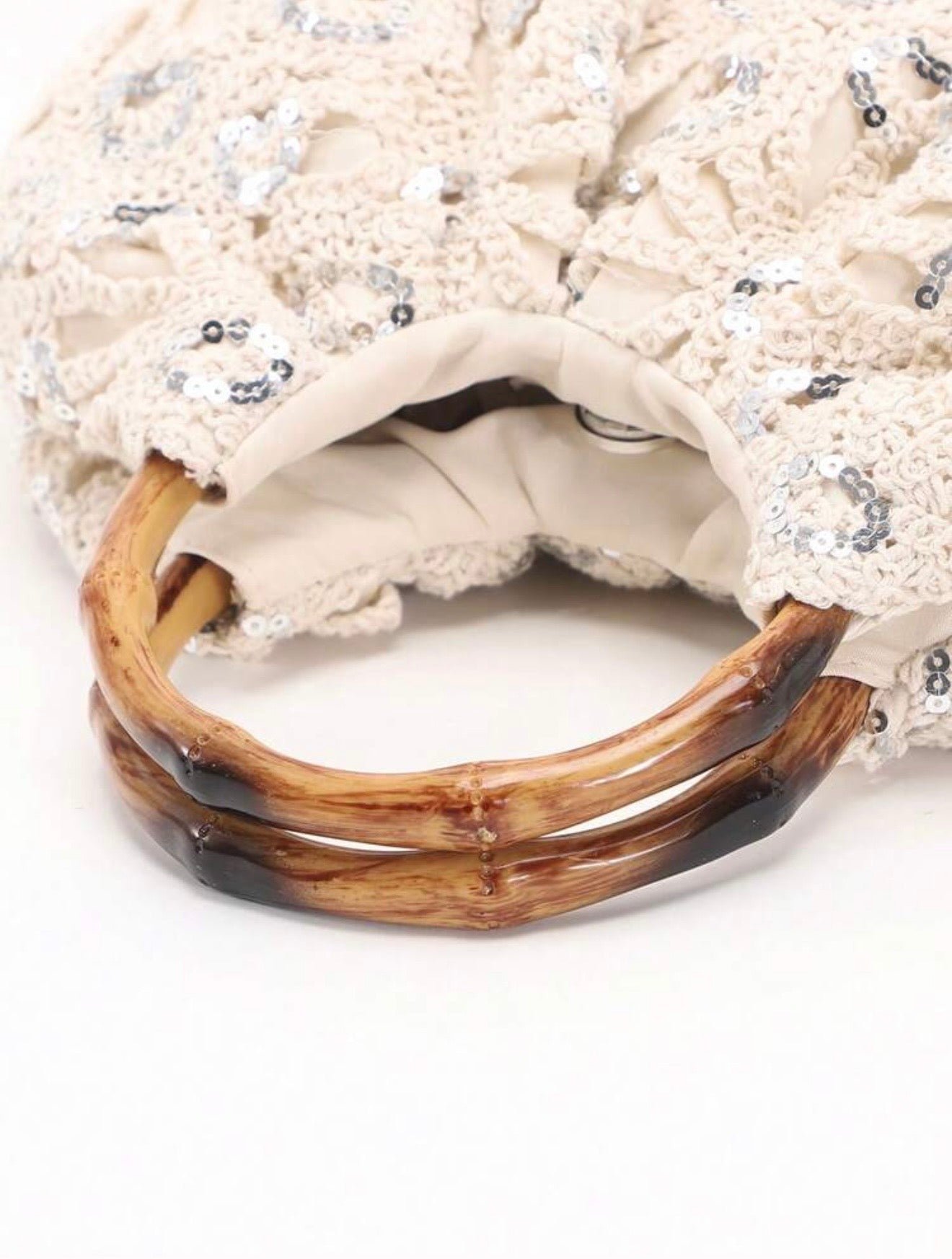 PVC SEQUINS PLEATED CLOUD MESH EMBROIDERED CLUTCH BAG