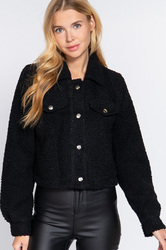 LONG SV POCKET FLAP BUTTON DOWN FAUX FUR JACKET