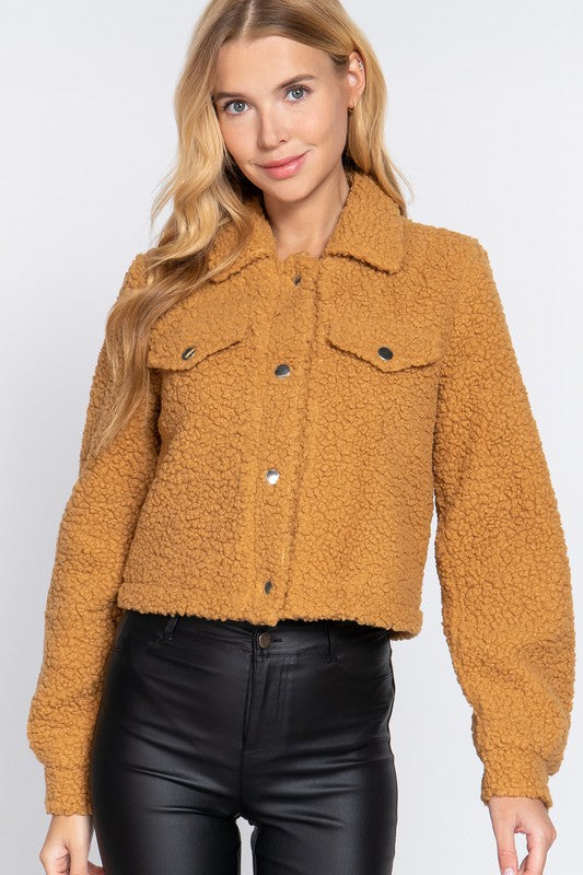 LONG SV POCKET FLAP BUTTON DOWN FAUX FUR JACKET