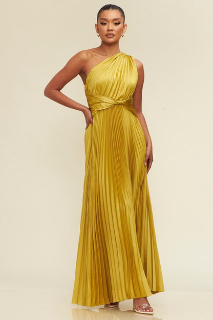 ONE SHOULDER PLEATED MAXI DRESS