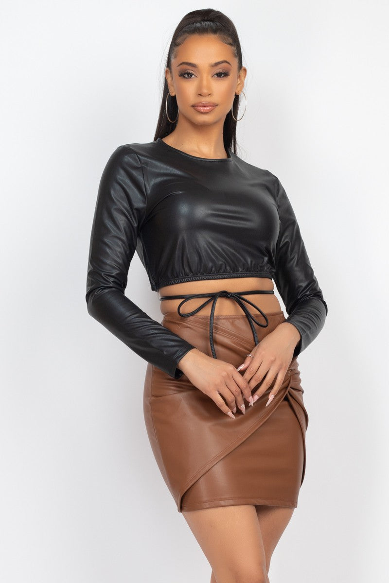 FAUX LEATHER LONG SLEEVE TOP