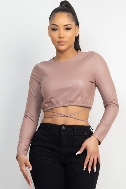 FAUX LEATHER LONG SLEEVE TOP