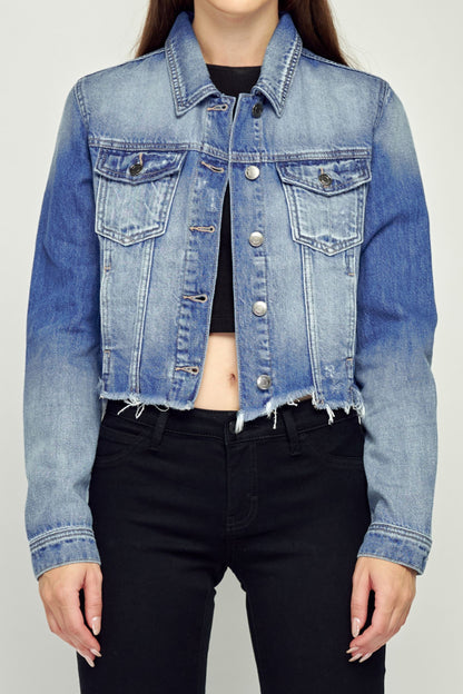 Uneven Frayed Fitted Jacket With Side Shadow Effect