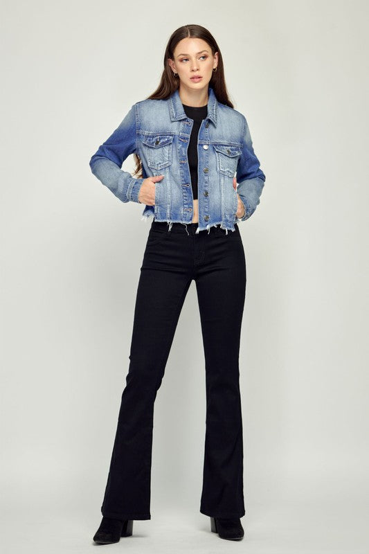 Uneven Frayed Fitted Jacket With Side Shadow Effect