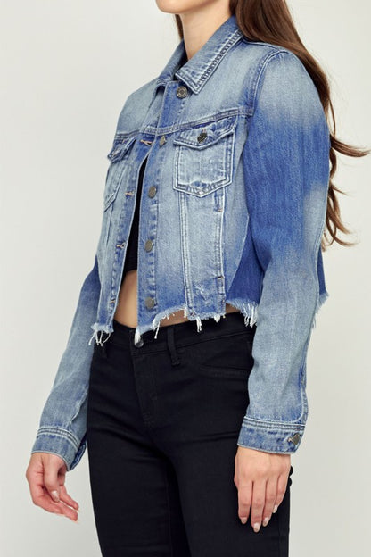 Uneven Frayed Fitted Jacket With Side Shadow Effect