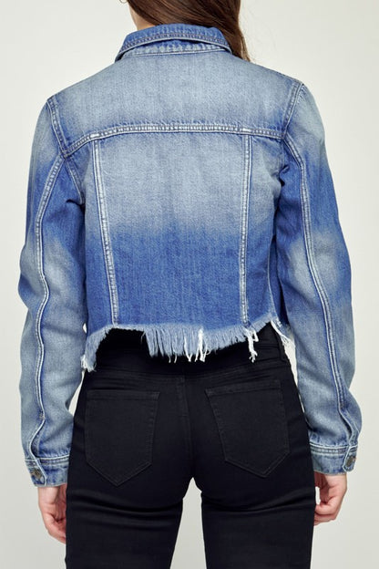 Uneven Frayed Fitted Jacket With Side Shadow Effect