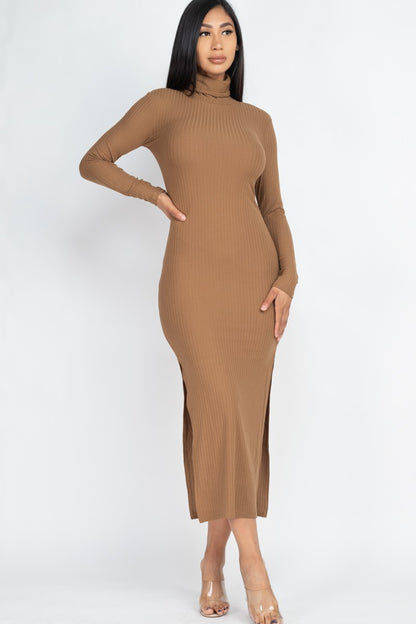 Turtle Neck Ribbed Maxi Dress