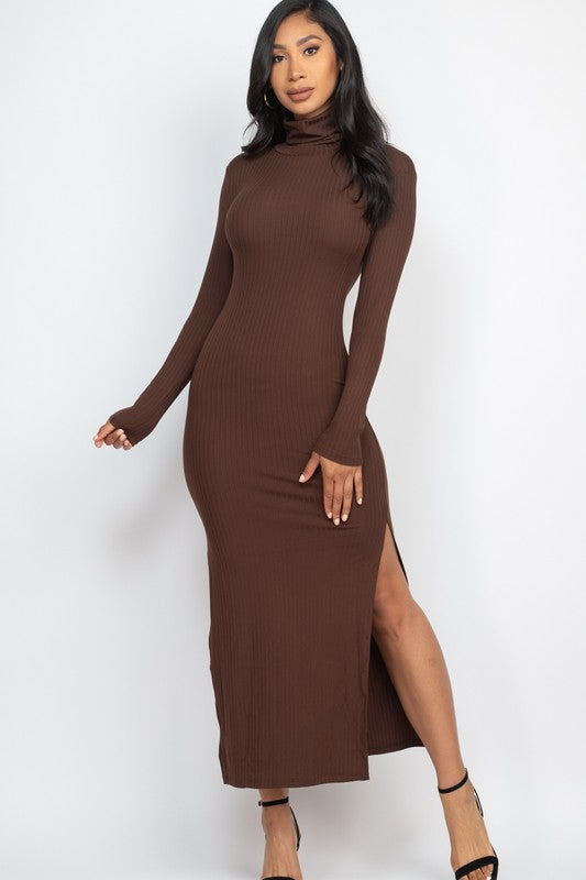 Turtle Neck Ribbed Maxi Dress