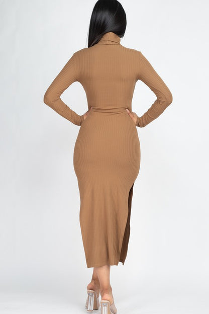 Turtle Neck Ribbed Maxi Dress