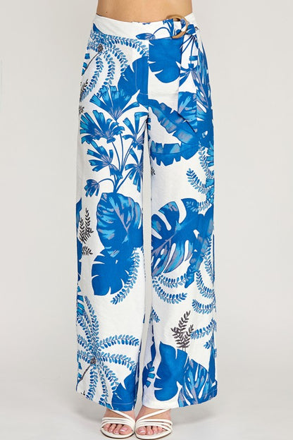 PRINTED PANTS WITH WAIST BUCKLE