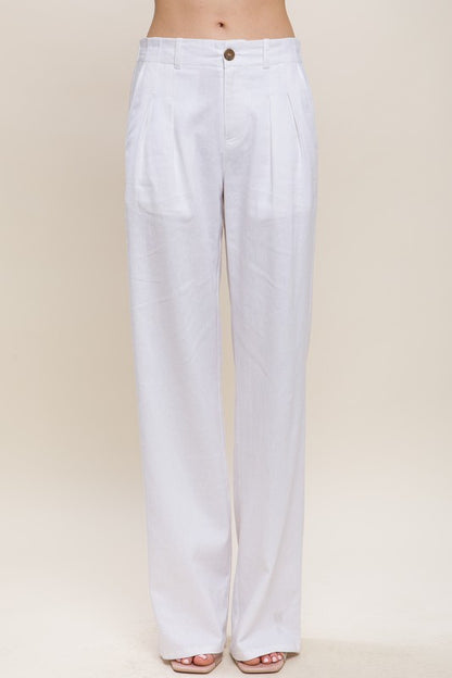 LINEN TAILORED WIDE LEG PANTS