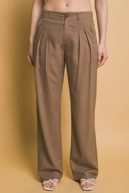 LINEN TAILORED WIDE LEG PANTS