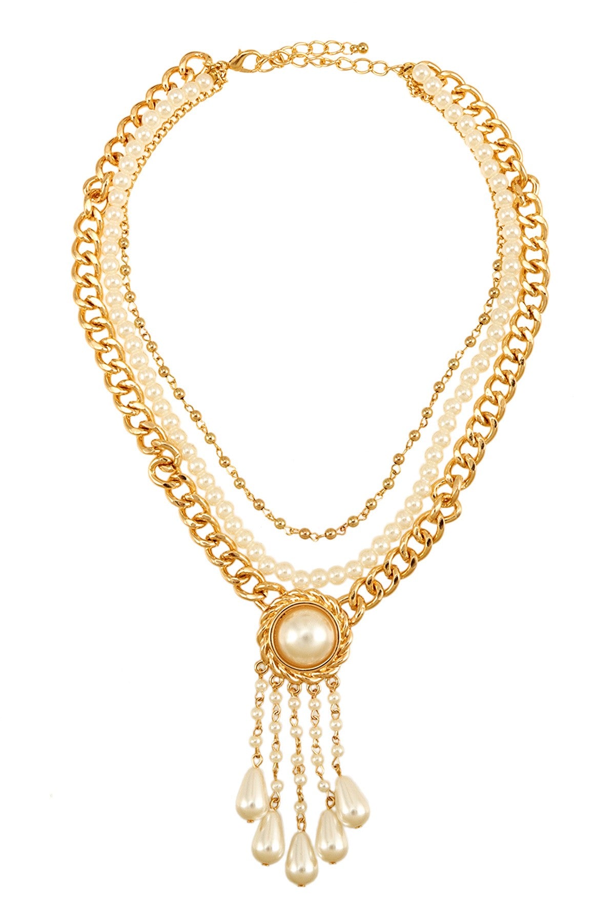 Pearl Accent with Chain Layered Necklace 12"(L)