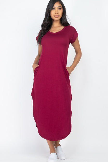 Cap Sleeve V Neck Maxi T Shirt Dress