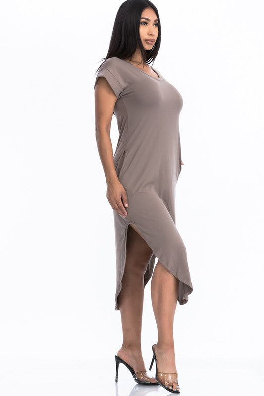 Cap Sleeve V Neck Maxi T Shirt Dress