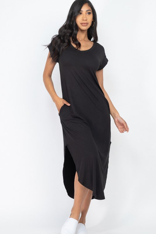 Cap Sleeve V Neck Maxi T Shirt Dress