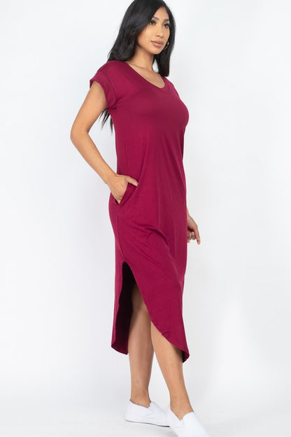 Cap Sleeve V Neck Maxi T Shirt Dress