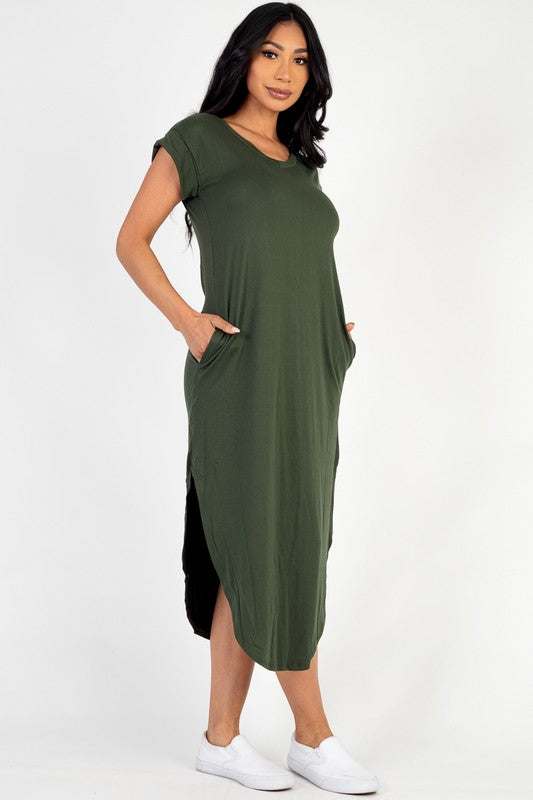 Cap Sleeve V Neck Maxi T Shirt Dress