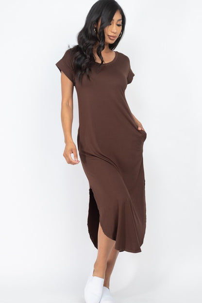 Cap Sleeve V Neck Maxi T Shirt Dress