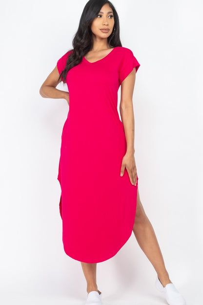 Cap Sleeve V Neck Maxi T Shirt Dress