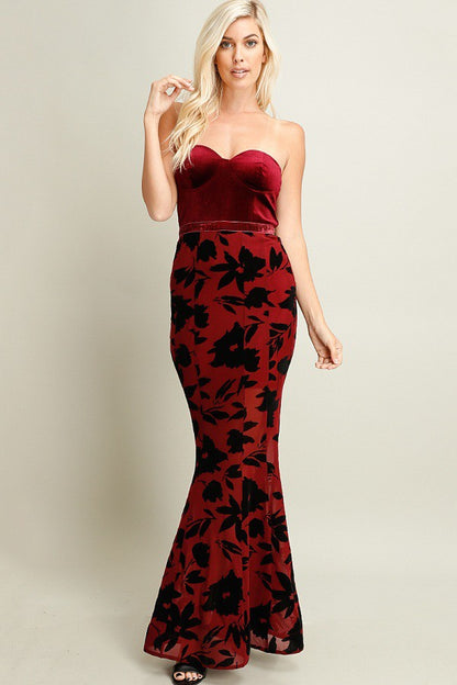 VELVET SWEETHEART NECKLINE MERMAID DRESS