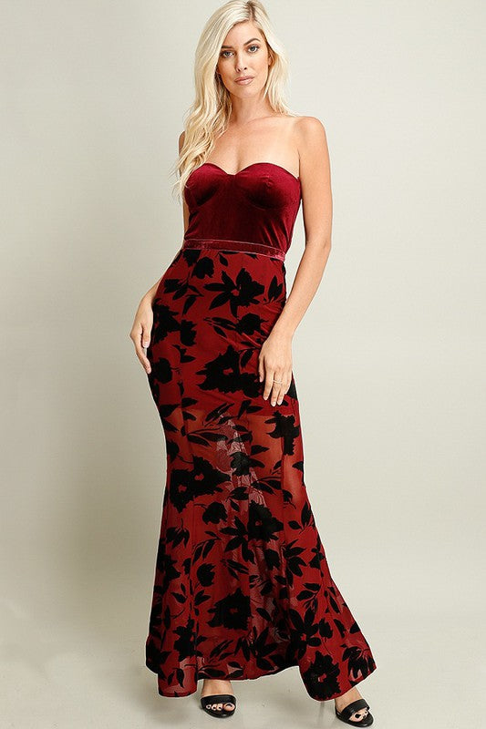 VELVET SWEETHEART NECKLINE MERMAID DRESS