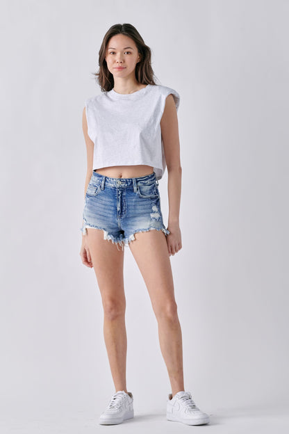 High Rise Uneven Hem Shorts