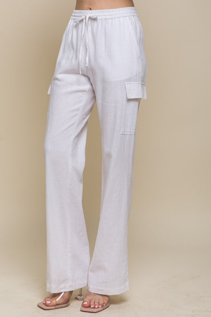 LINEN STRAIGHT LEG CARGO PANTS