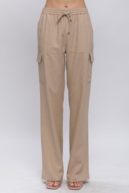 LINEN STRAIGHT LEG CARGO PANTS