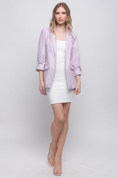 PU Roll Up Sleeve Blazer