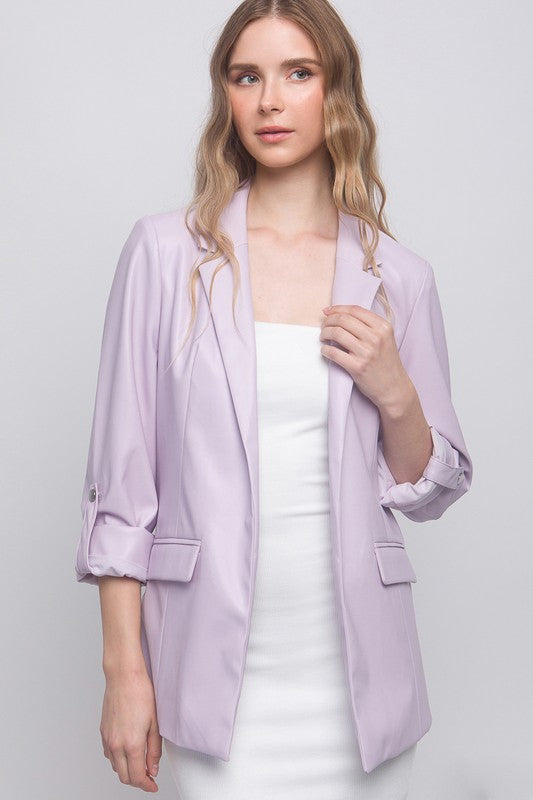 PU Roll Up Sleeve Blazer