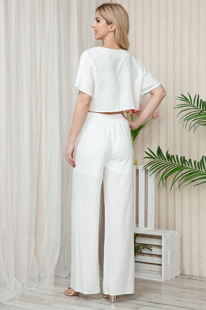 2 PCs Crop Top & Pants Linen Set