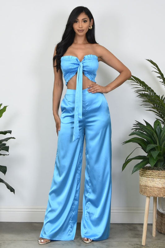 SATIN EFFECT BRALETTE 2PC PANTS SET